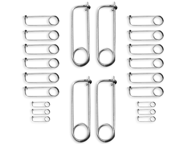 SPRING CLIP RACING SAFETY PINS ASSORTED (13/PACK 4 small / 4 med / 4 large / 1 XL )