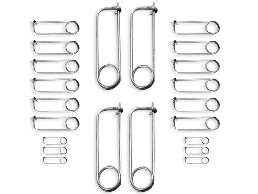 SPRING CLIP RACING SAFETY PINS ASSORTED (13/PACK 4 small / 4 med / 4 large / 1 XL )