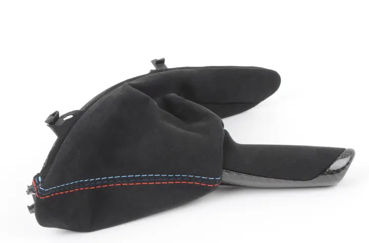 BMW Carbon Fiber Parking Brake Handle - Alcantara W/ Tri-Color Stitching - F80 M3, F82 M4