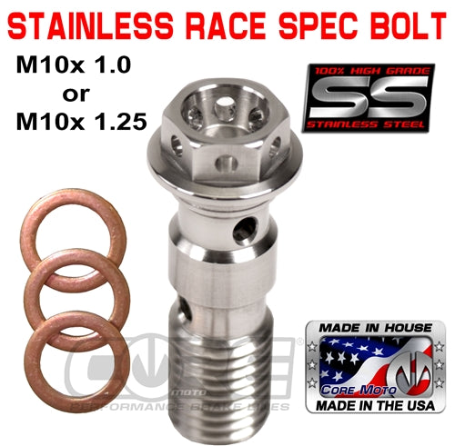 STAINLESS RACE SPEC PRE-DRILLED HEAD DOUBLE LENGTH BANJO BOLT