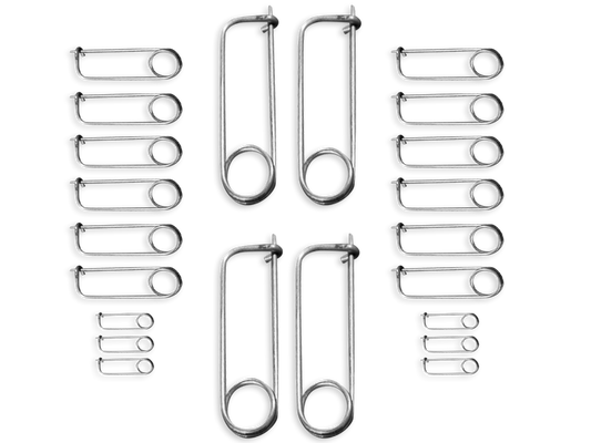 SPRING CLIP RACING SAFETY PINS ASSORTED (12/PACK 4 small / 4 med / 4 large )